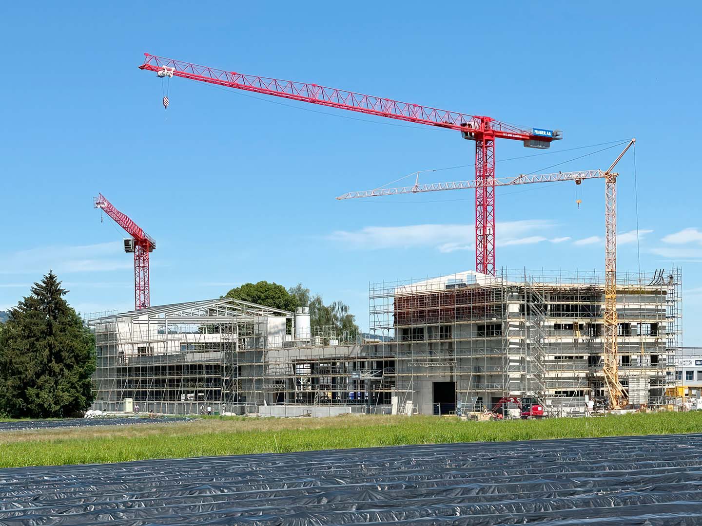 Stahlkonstruktion auf dem Dach des neuen Gemüsezentrums.